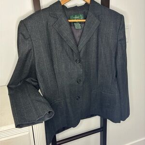 Ralph Lauren Charcoal Pinstripe Blazer. Size 16. Vintage cut with shoulder pads